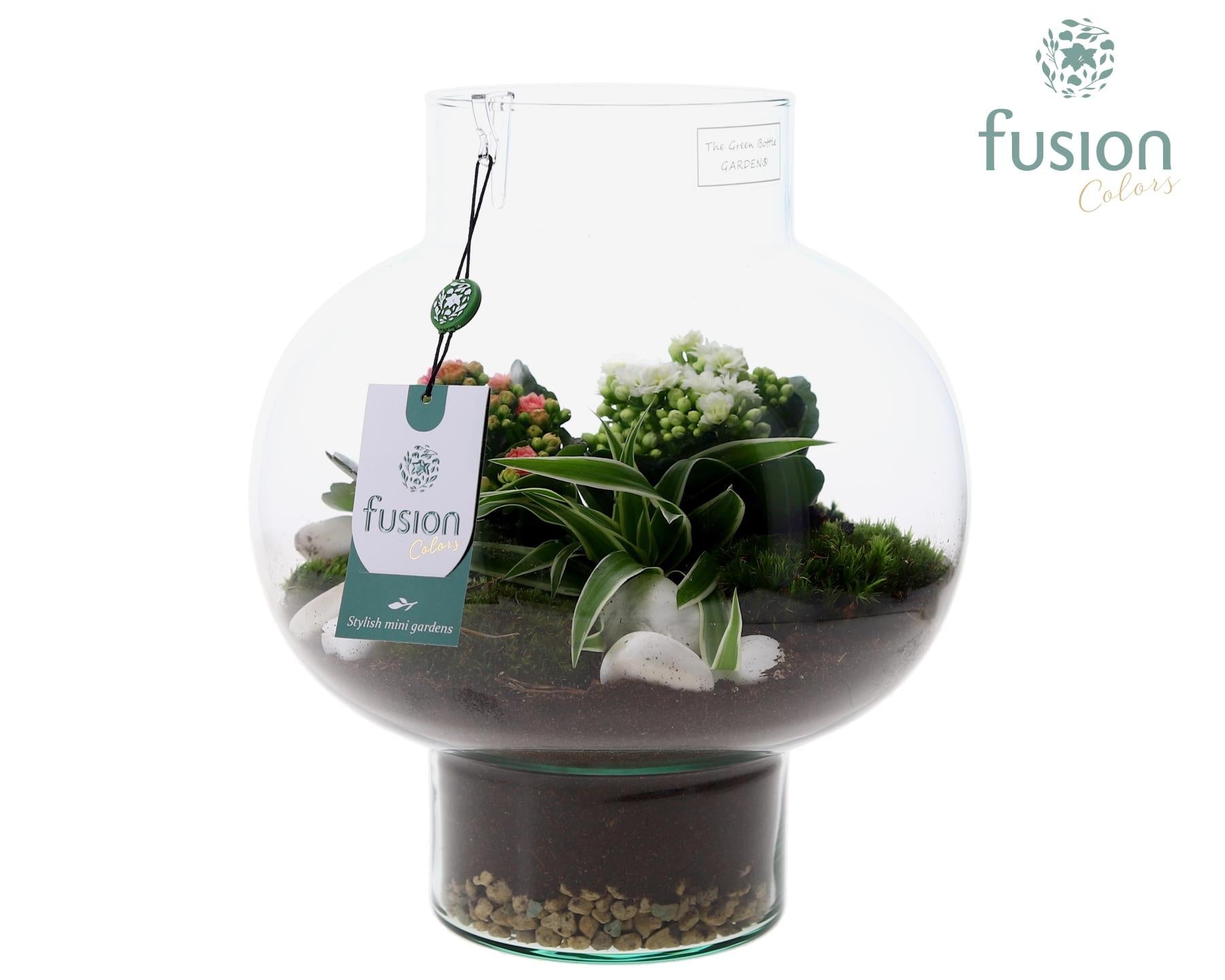Green Bottle Laura Medium met arrangement 35cm 26cm Pot