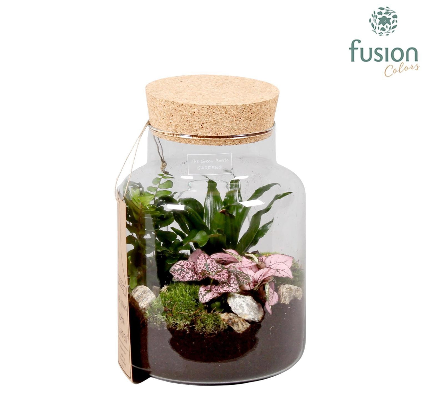 Green Bottle Pot Medium met Arrangement groene planten 3pp 29cm 19cm Pot