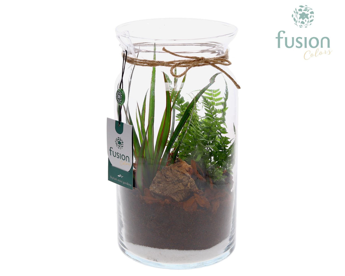 Glas Melkbus Bose met arrangement 2pp 29cm 16cm Pot