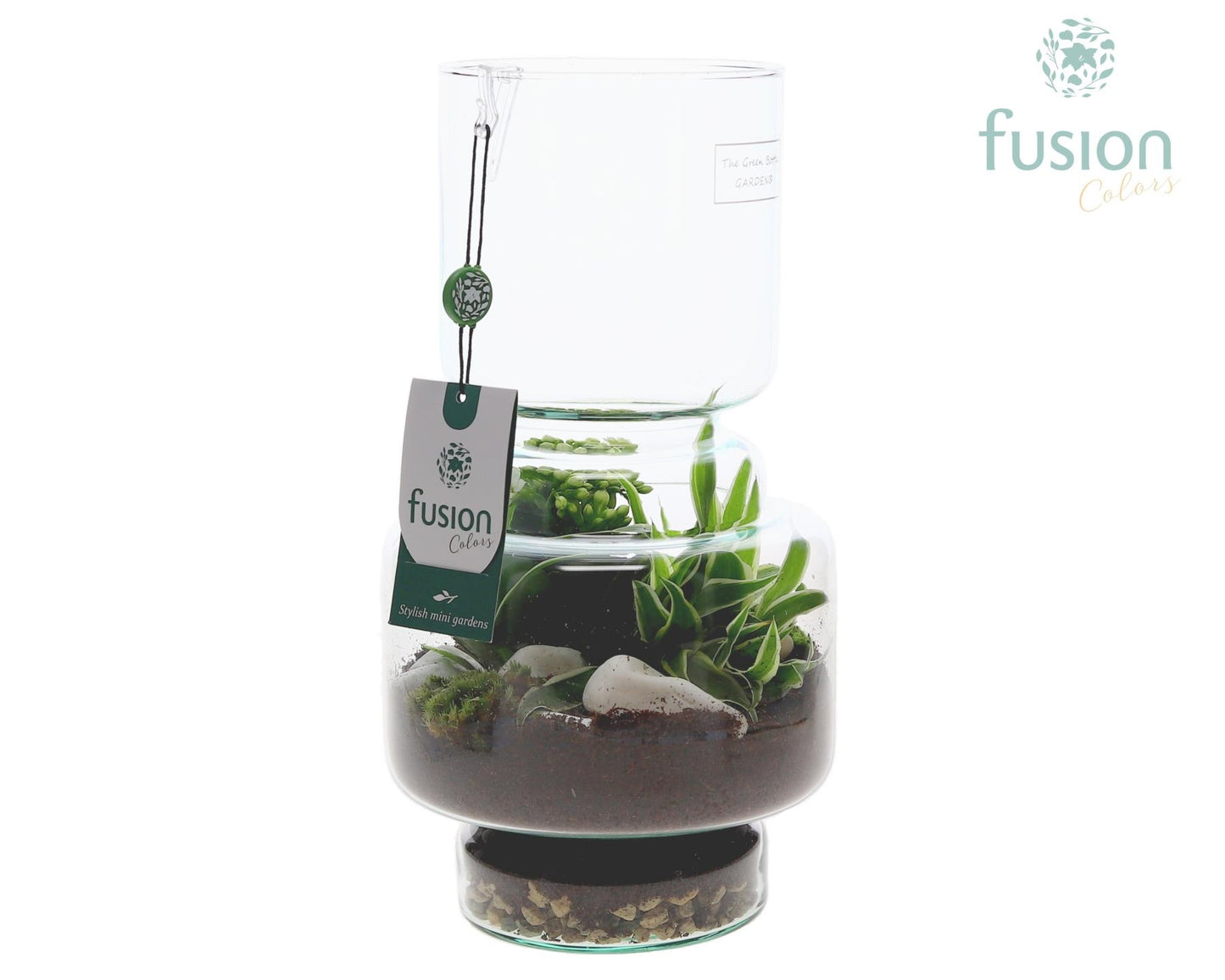 Green Bottle Lotte Medium met arrangement 29cm 16cm Pot