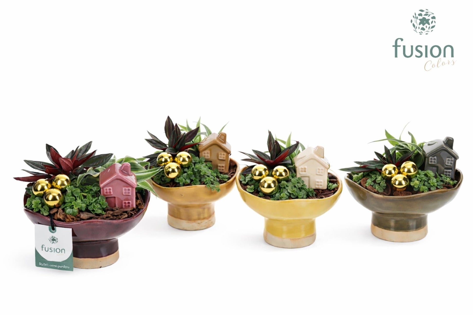 Keramiek schaal op voet Medium met Kerst arrangement 15cm 16cm Pot