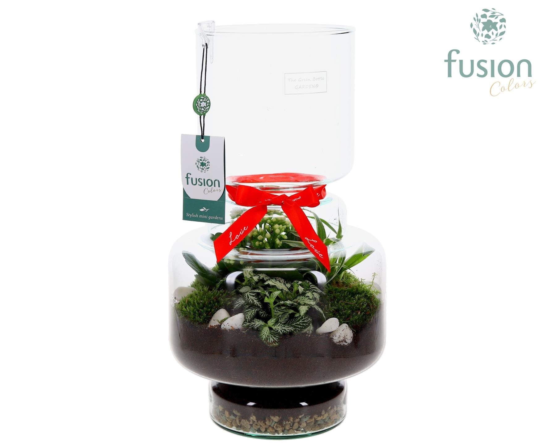 Green Bottle Lotte Large met Love arrangement 43cm 22cm Pot