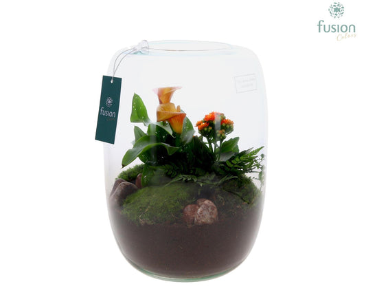 Green Bottle Isabella XLarge met Calla arrangement 29cm 23cm Pot