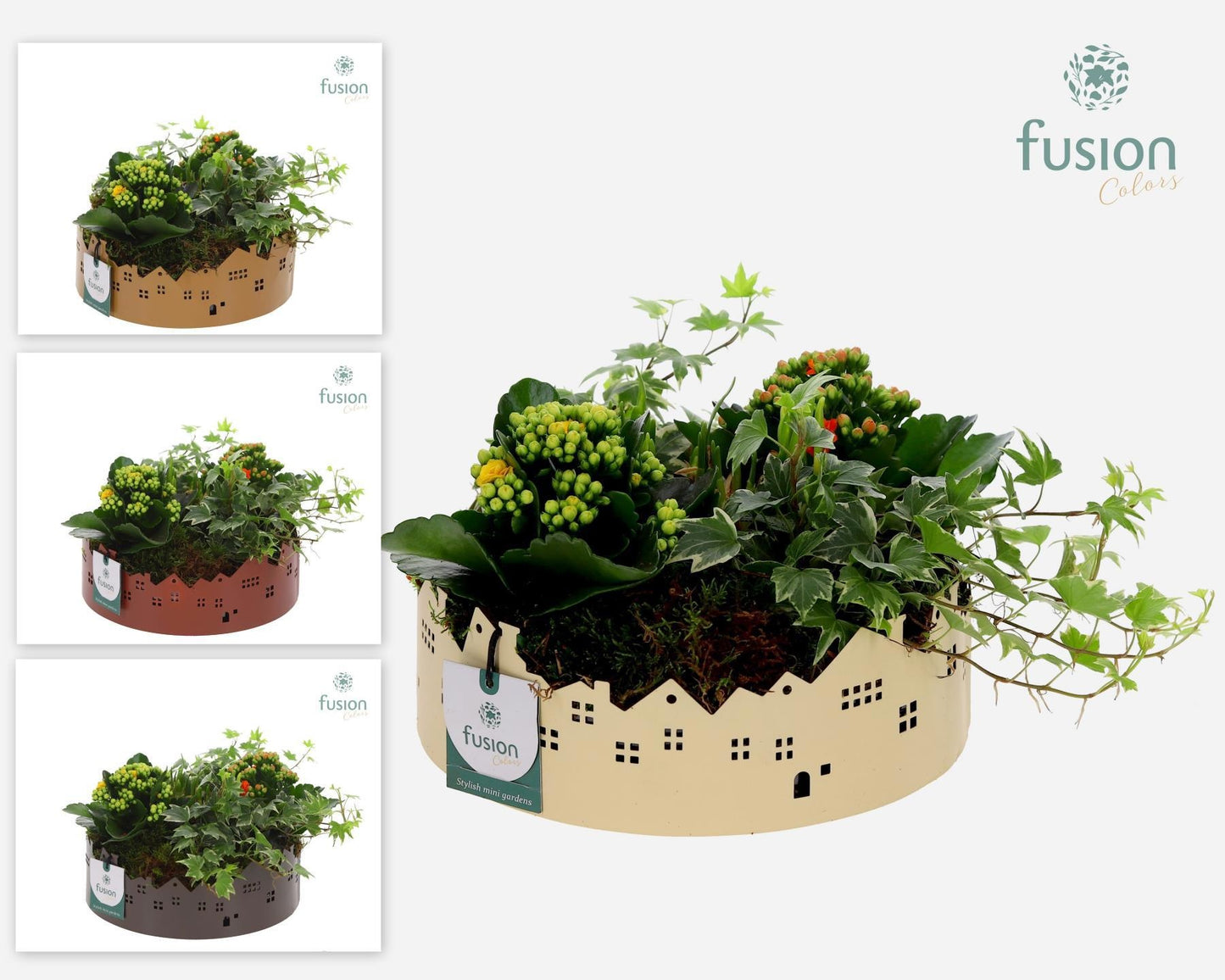 Zinken schaal Huisjes Large met Voorjaar arrangement 5pp 25cm 22cm Pot