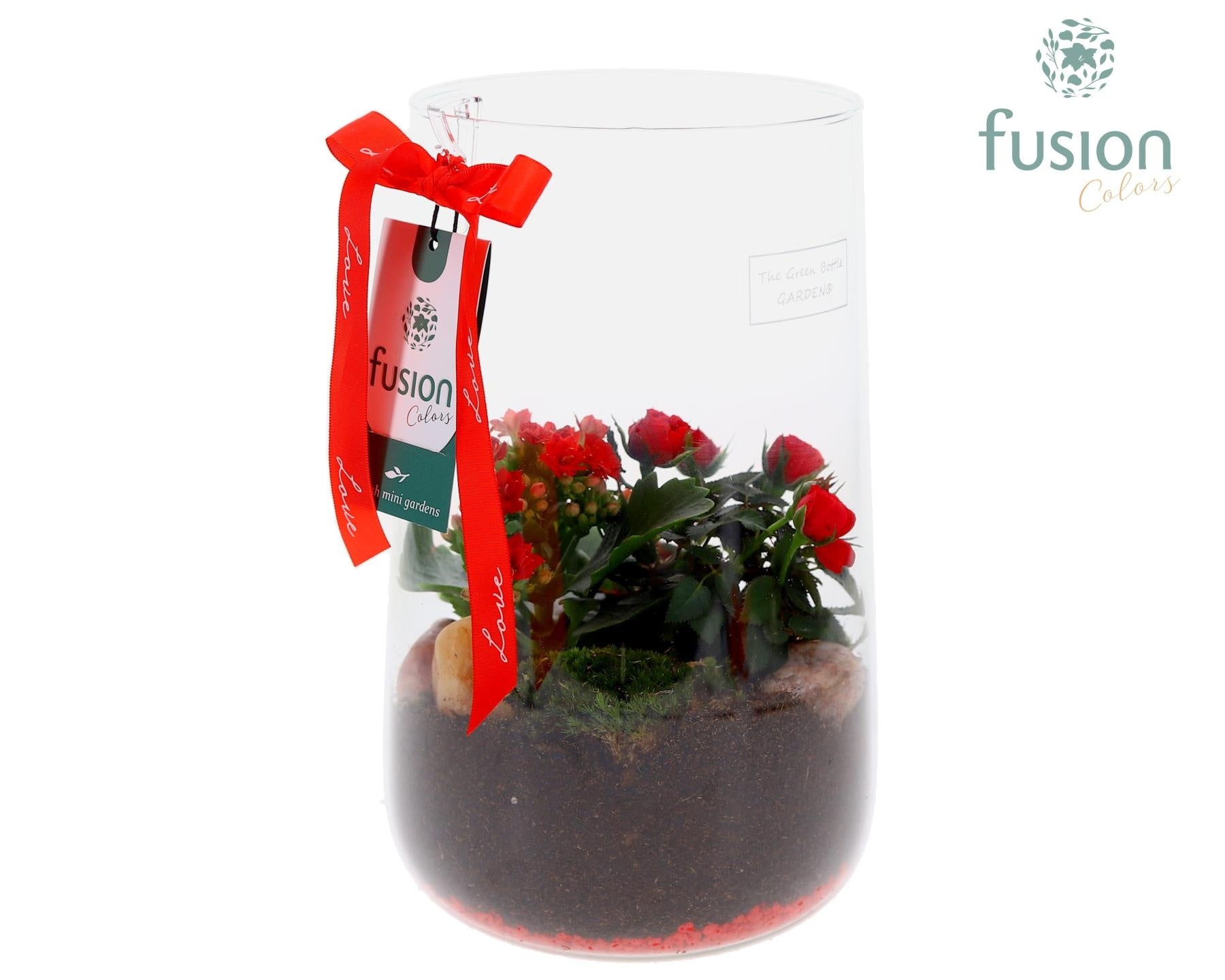 Green Bottle Deline Large Love met arrangement 25cm 15cm Pot