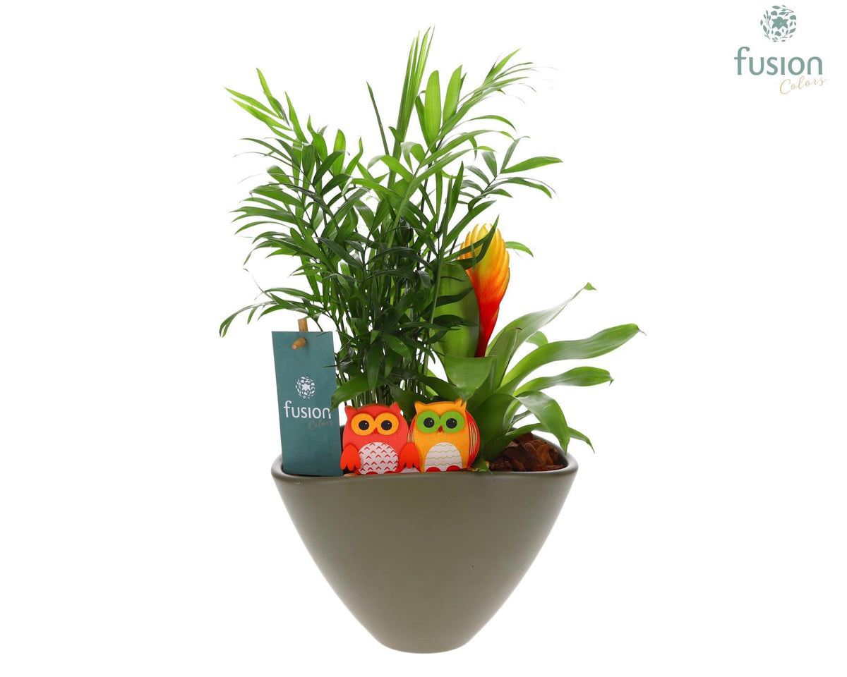 Keramiek bootpot Medium najaar groen met arrangement 43cm 18cm Pot