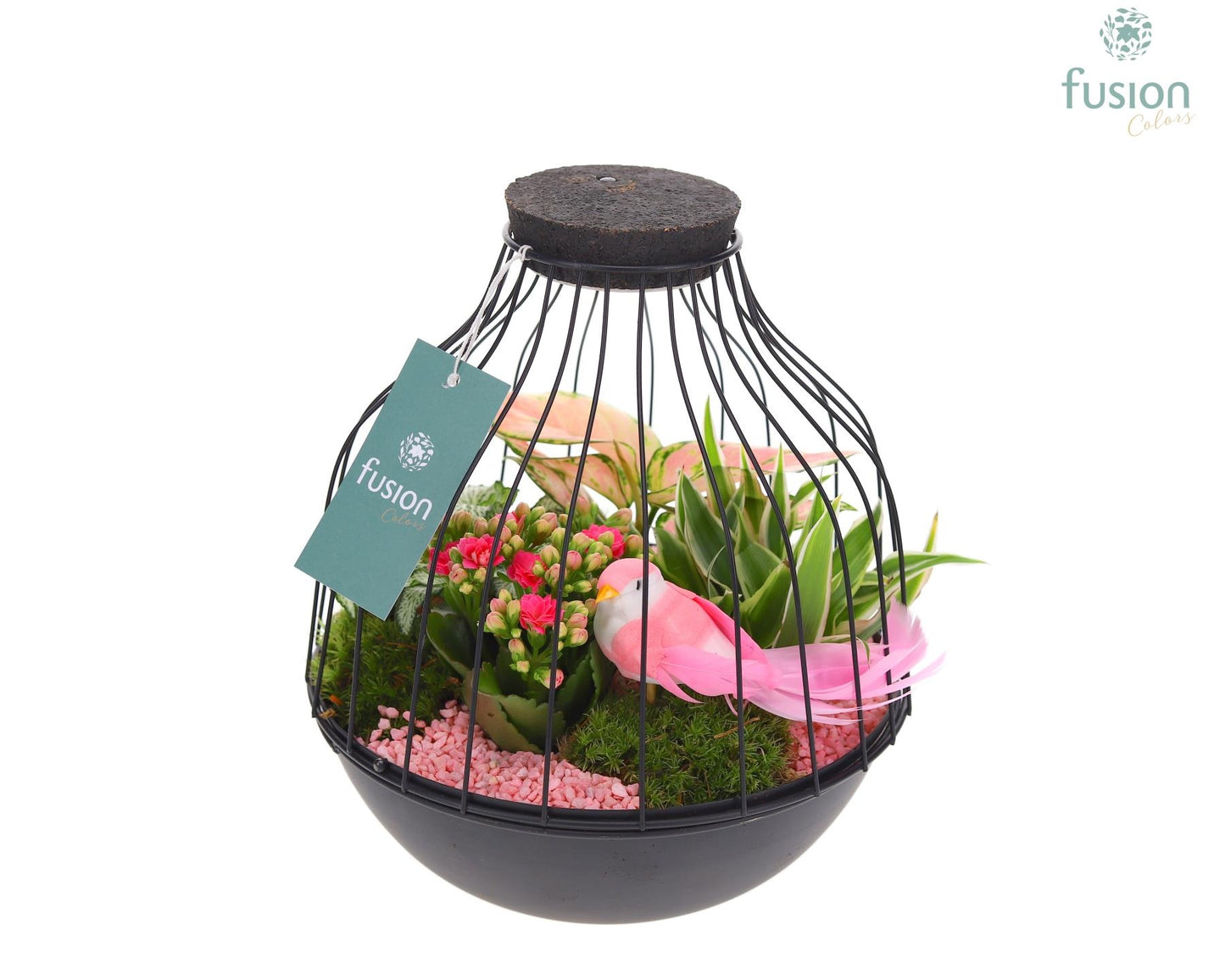Vogelkooi metaal zwart Large LED met arrangement 25cm 21cm Pot