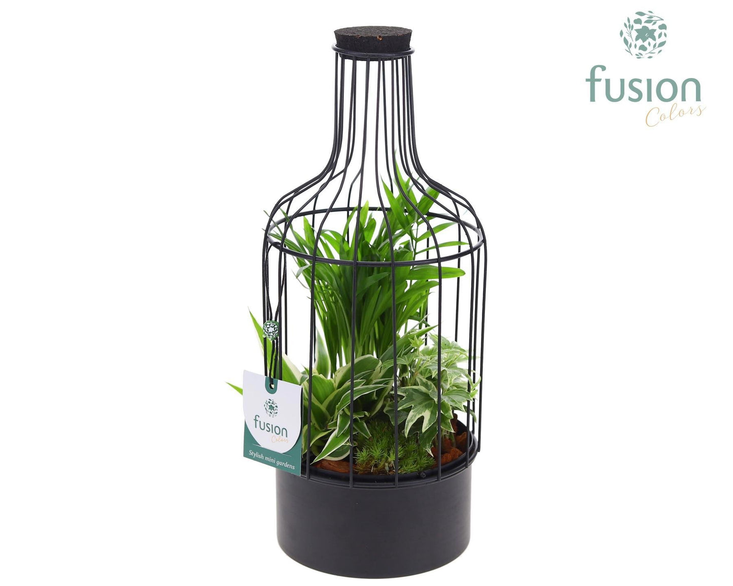 Metalen flesmetaal zwart Small met arrangement 29cm 13cm Pot