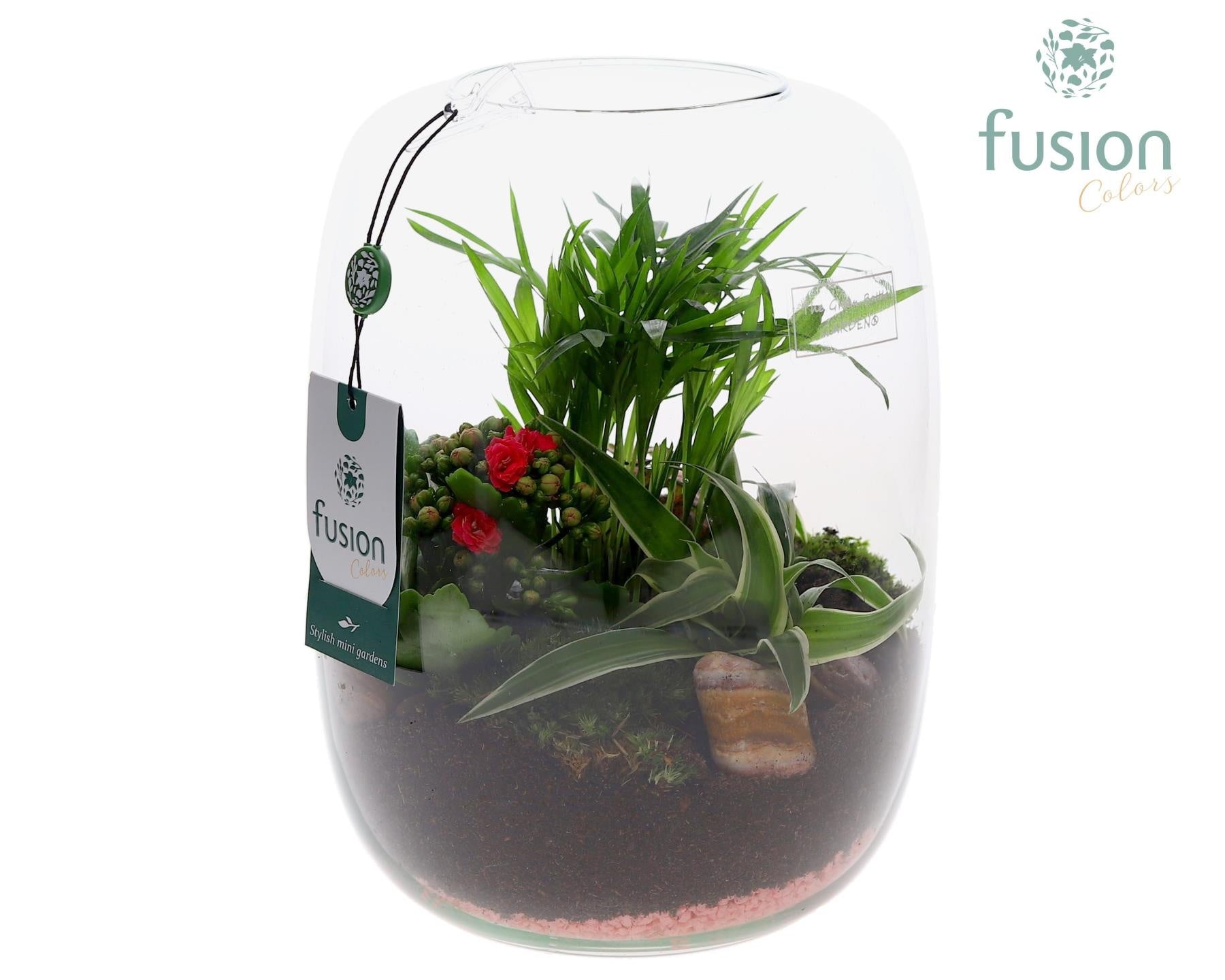 Green Bottle Isabella Large Love met arrangement 25cm 19cm Pot