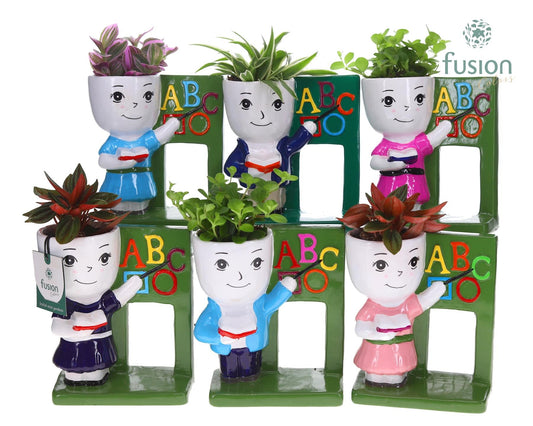 Keramiek back to school met Groenen planten mix 25cm 16cm Pot