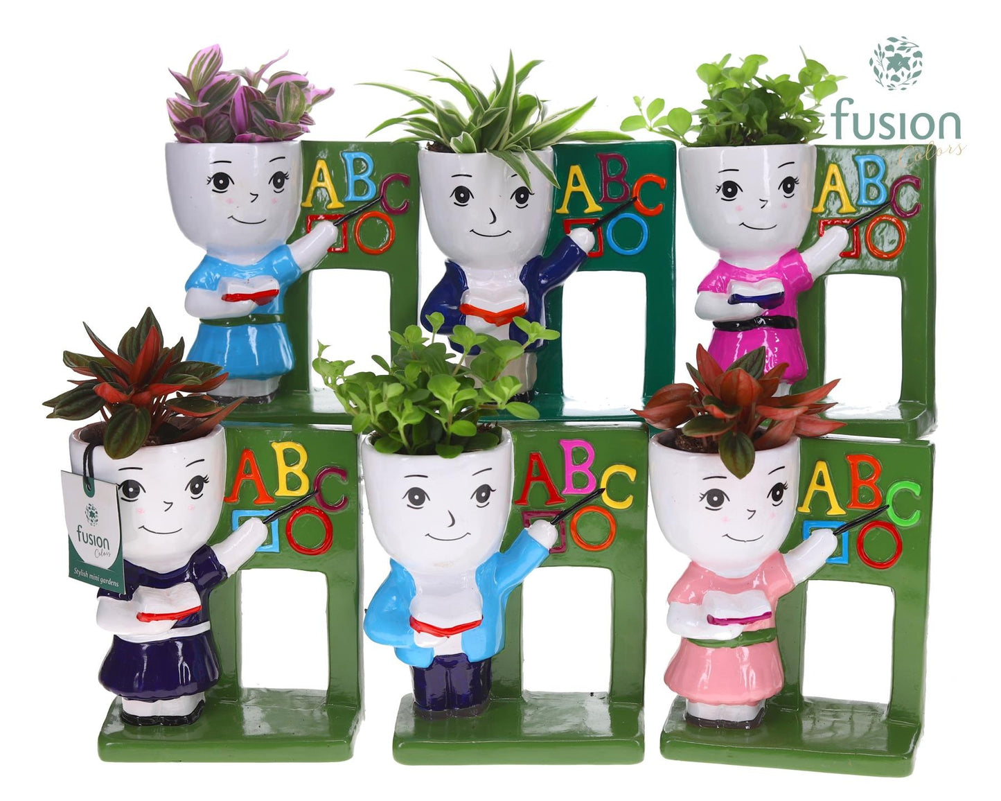 Fusioncolors BV Keramiek back to school met Groenen planten mix Pack of 8