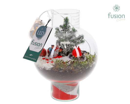 Green Bottle Laura XSmall met kerst arrangement met LED 20cm 15cm Pot