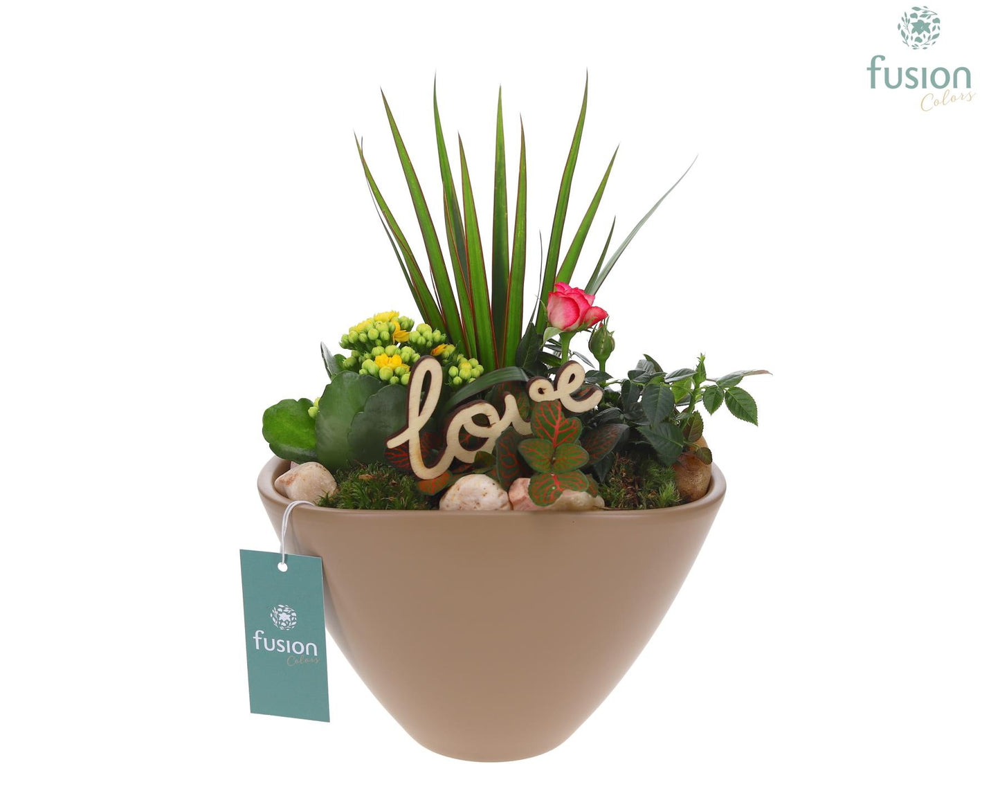 Pot keramiek Oval Large beige Love met arrangement 29cm 21cm Pot
