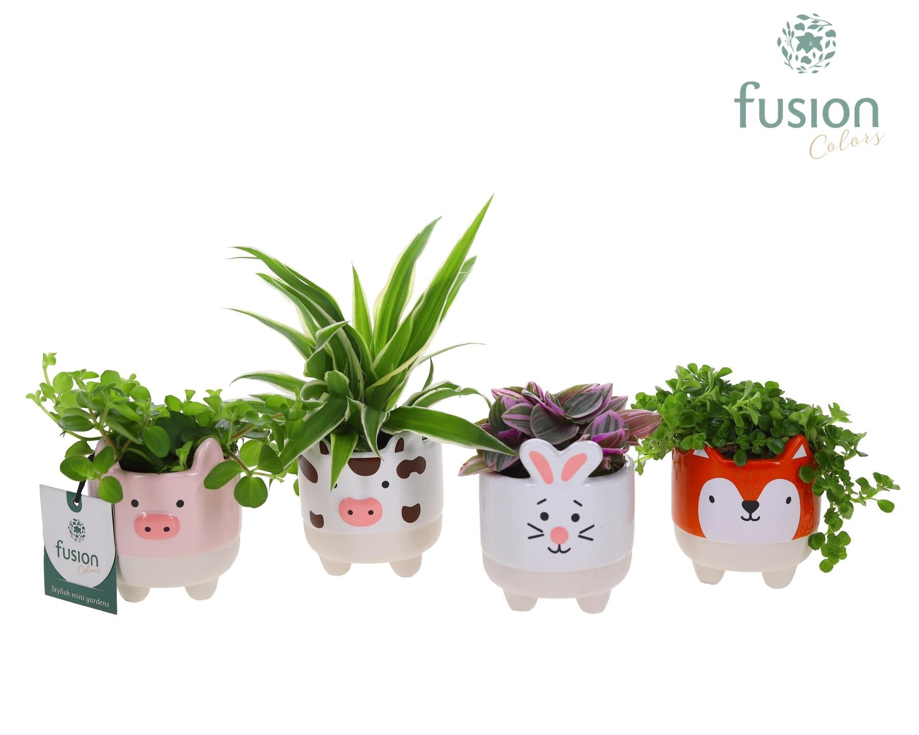 Fusioncolors BV Keramiek boerderijdieren met Groene planten mix Pack of 20