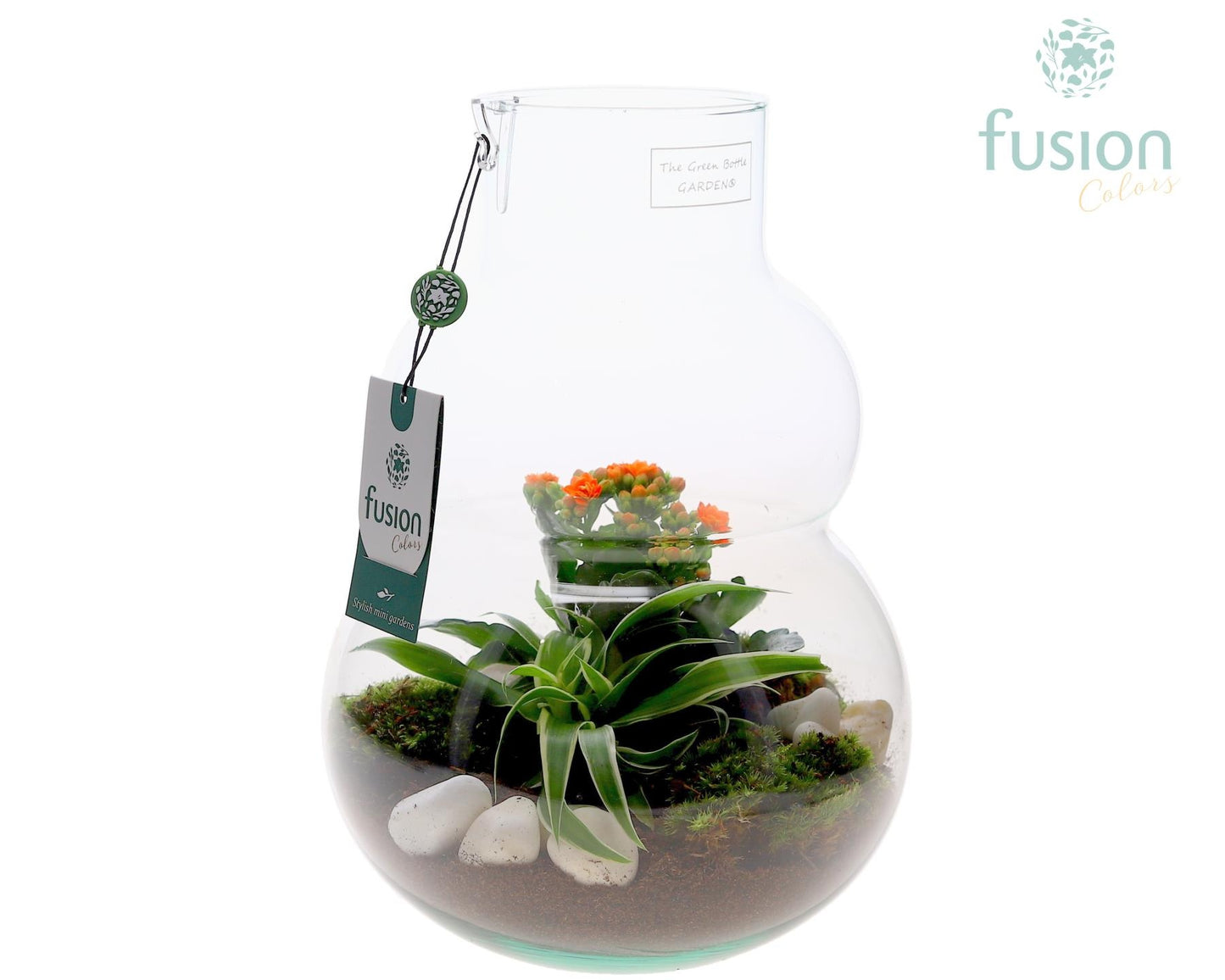 Green Bottle Olaf Medium met arrangement 29cm 21cm Pot