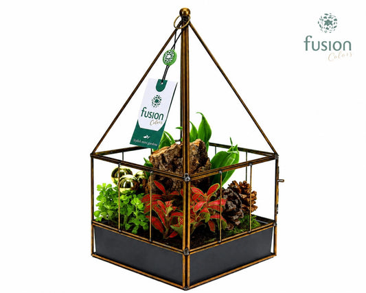 Geometrisch Glazen terrarium huis met Kerst arrangemet 29cm 16cm Pot