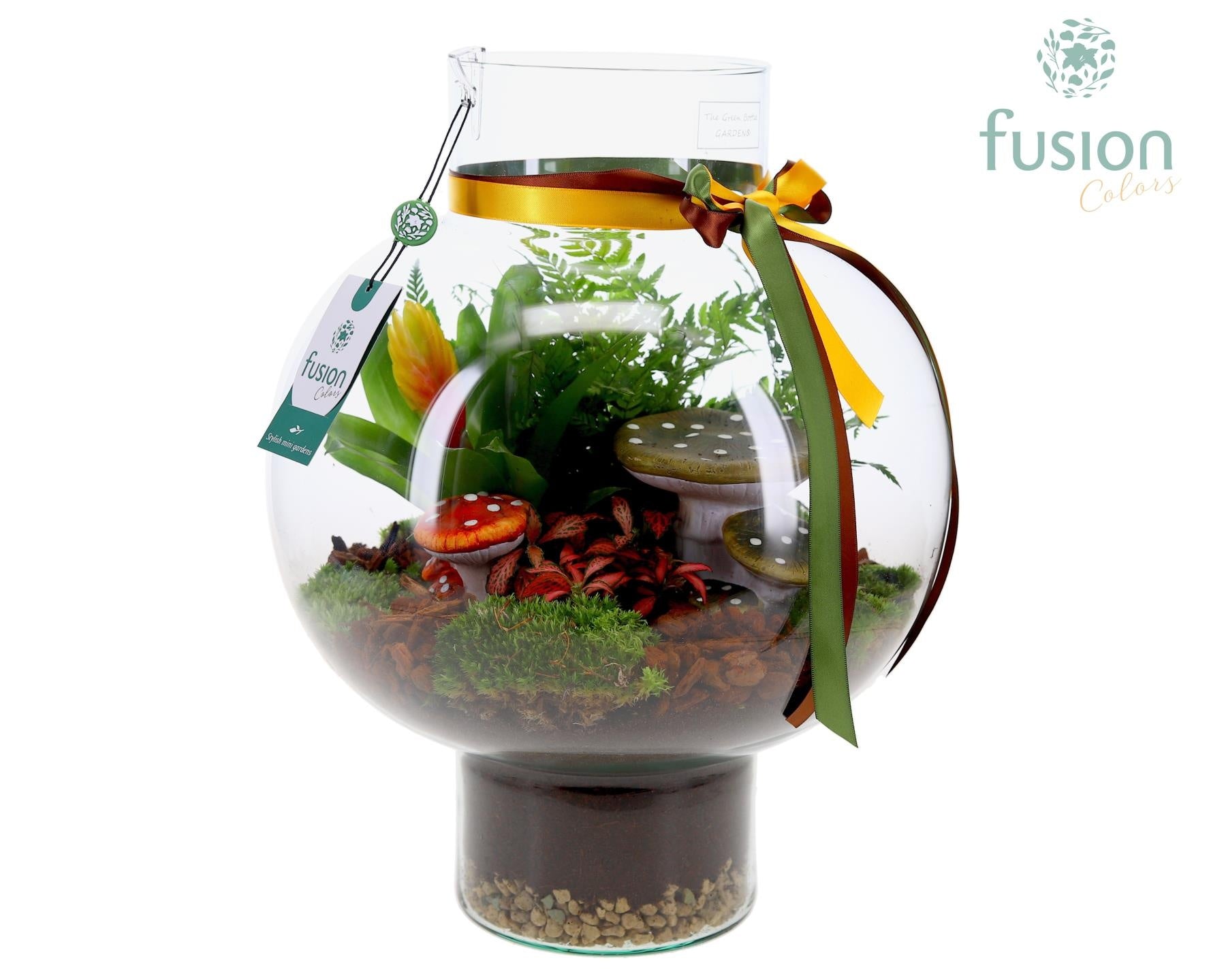 Green Bottle Laura Large met Herfst arrangement 3pp 43cm 31cm Pot