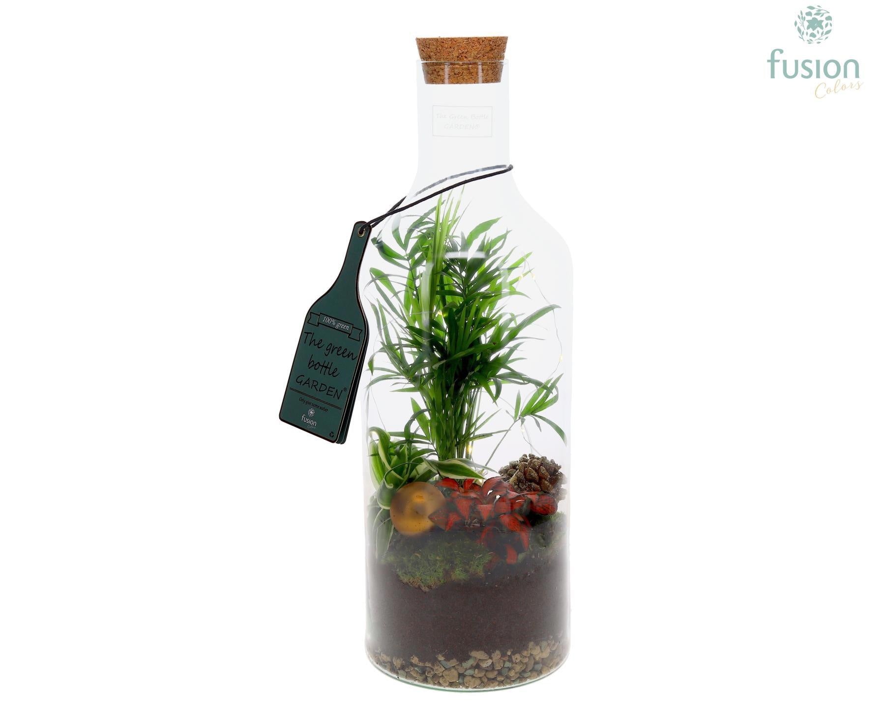 Green Bottle Fles Medium Kerst met Arrangement 43cm 15cm Pot
