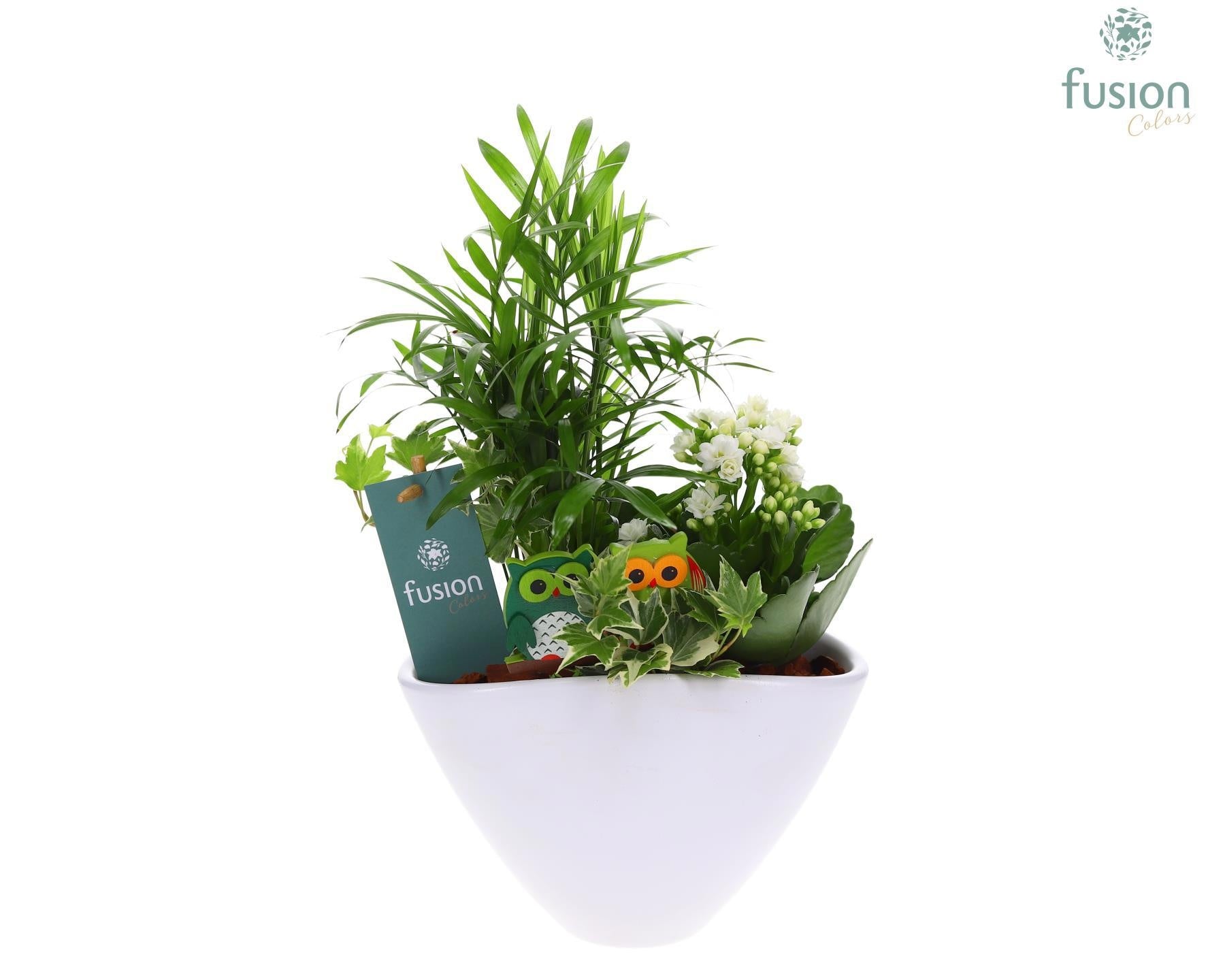 Fusioncolors BV Pot keramiek najaar wit met arrangement Pack of 4