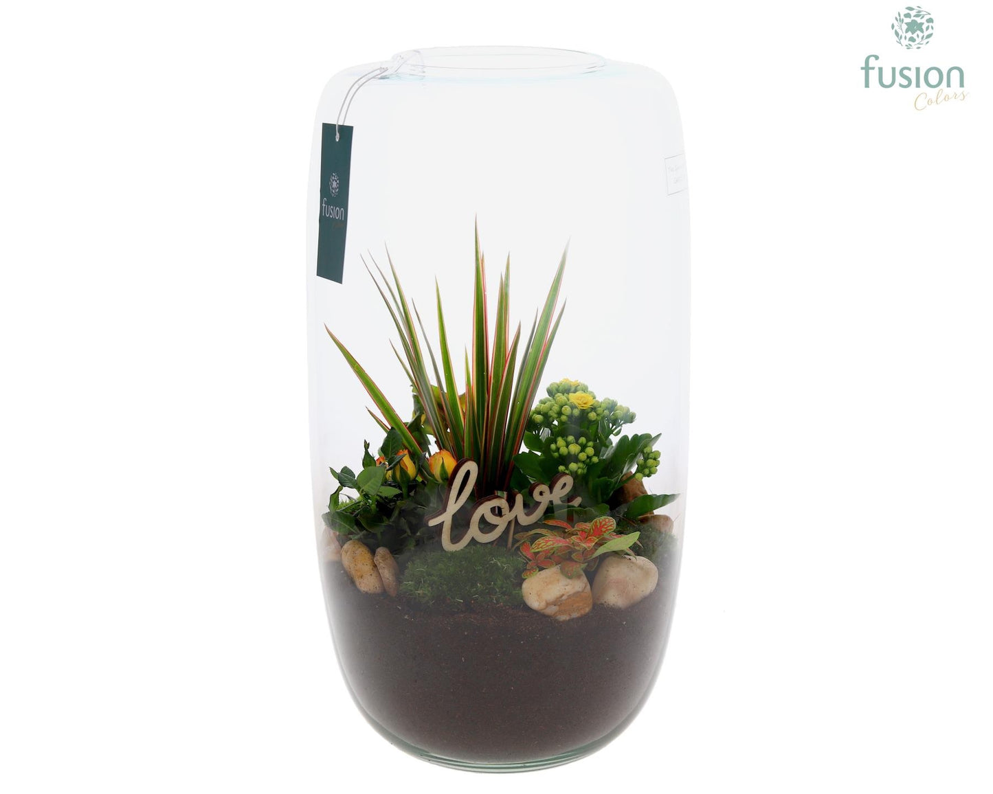 Green Bottle Isabella XXLarge Love met arrangement 43cm 23cm Pot