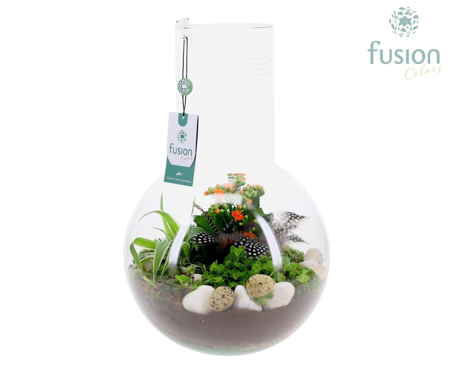 Green Bottle Suzanne Large met Pasen arrangement 43cm 26cm Pot