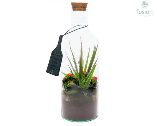 Green Bottle Fles Medium met Arrangement 43cm 15cm Pot