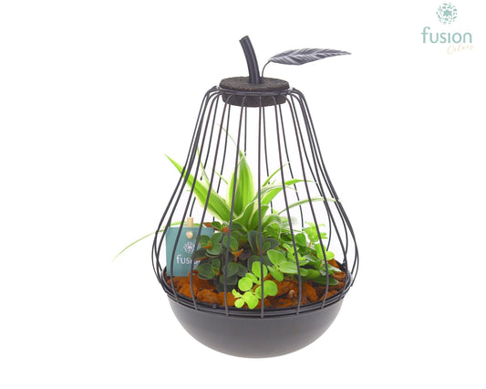 Metaal peer zwart Small met arrangement 25cm 17cm Pot