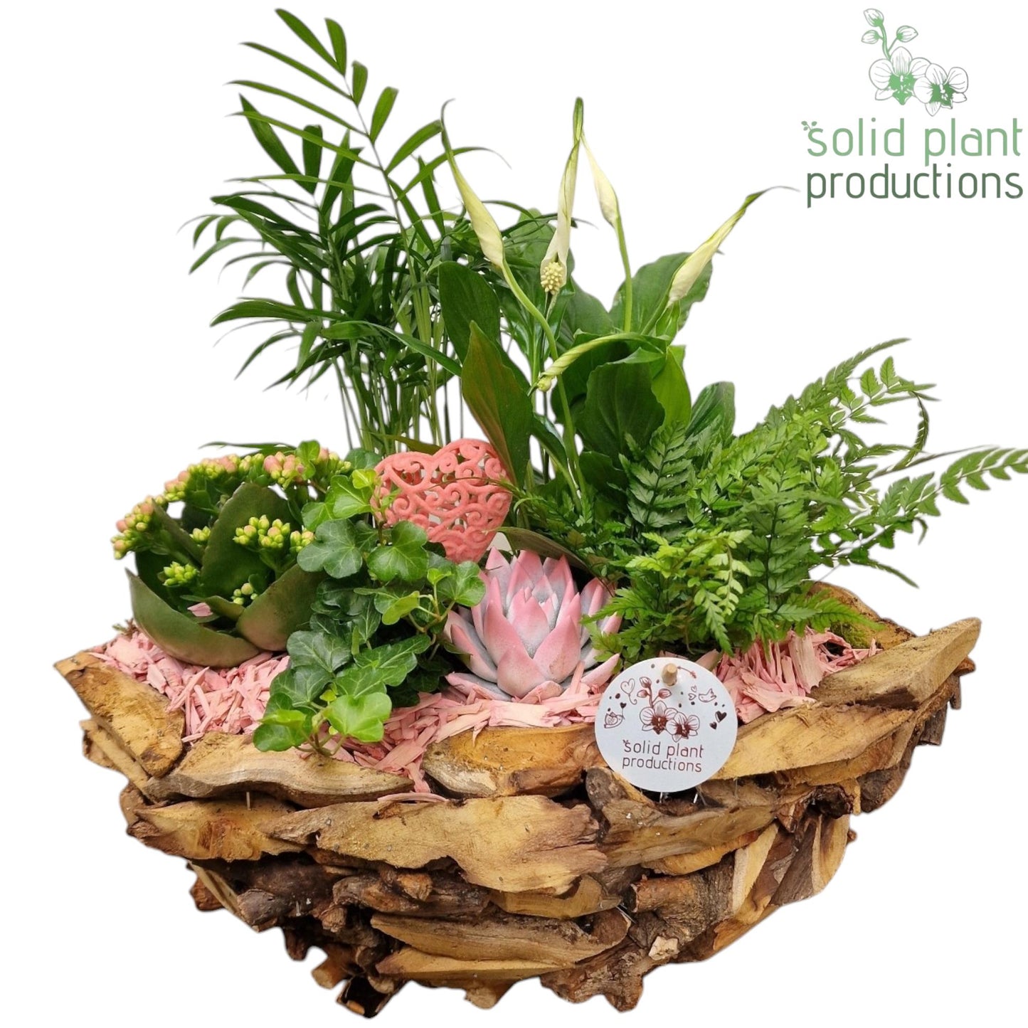 SCE012 Driftwood Boat Pink Love 45cm 46cm Pot