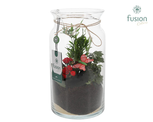 Glas Melkbus Bose met arrangement 3pp 29cm 16cm Pot