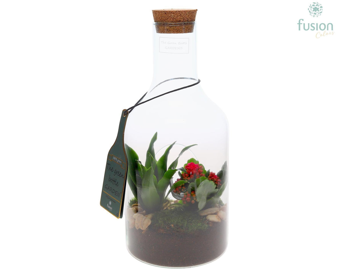 Green Bottle Fles Small met Arrangement 35cm 15cm Pot