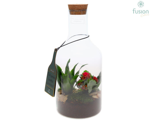 Green Bottle Fles Small met Arrangement 35cm 15cm Pot