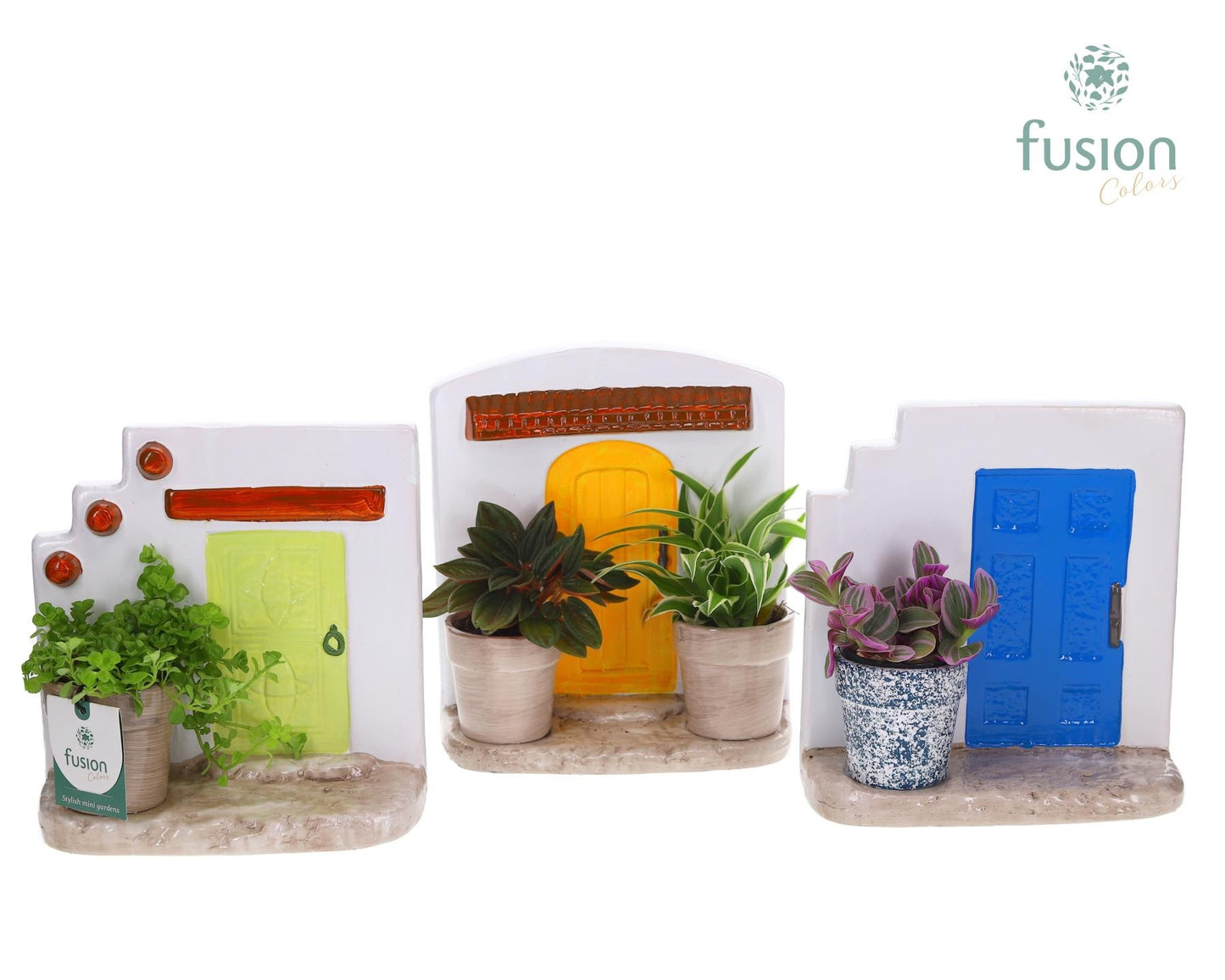 Fusioncolors BV Terracotta Muurplanter met Groene planten Pack of 4