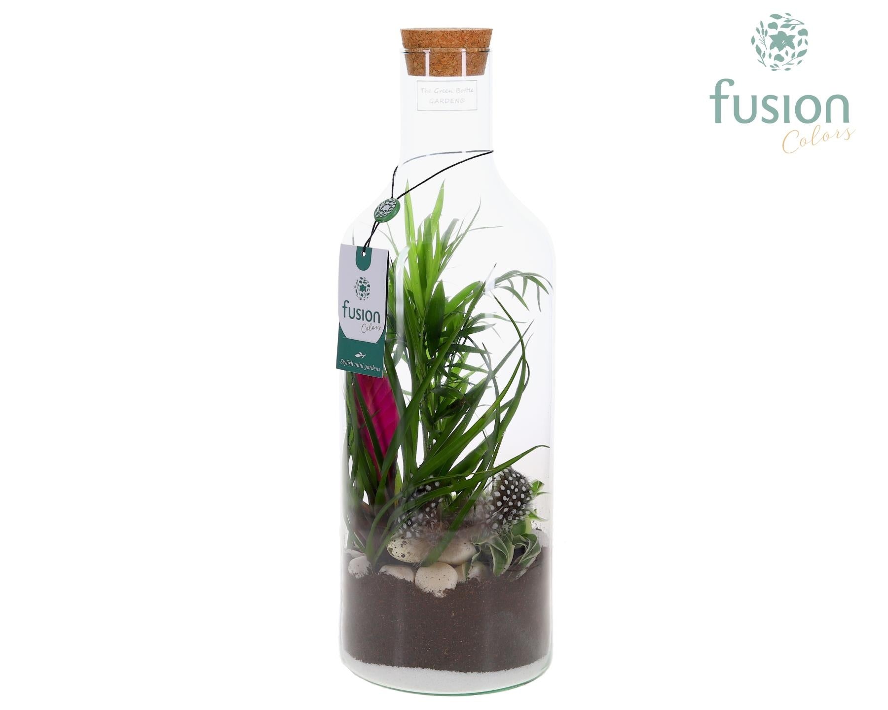 Green Bottle Fles Medium met Pasen Arrangement 43cm 15cm Pot